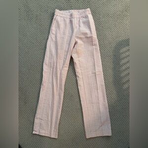 Pink Textured Linen Wide Leg Pants
